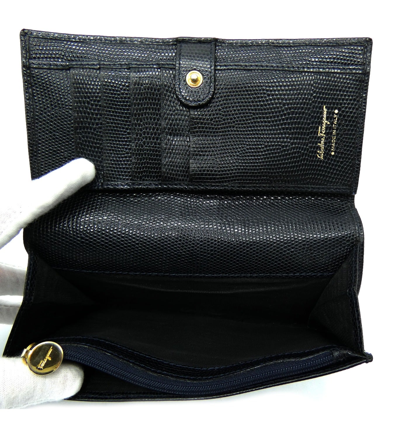 Salvatore Ferragamo Vera Black Pebbled Vintage Leather Wallet Wallet Salvatore Ferragamo