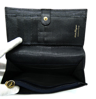 Salvatore Ferragamo Vera Black Pebbled Vintage Leather Wallet Wallet Salvatore Ferragamo