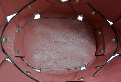 Prada Dark Brown Leather Lattice Handbag Bag Prada