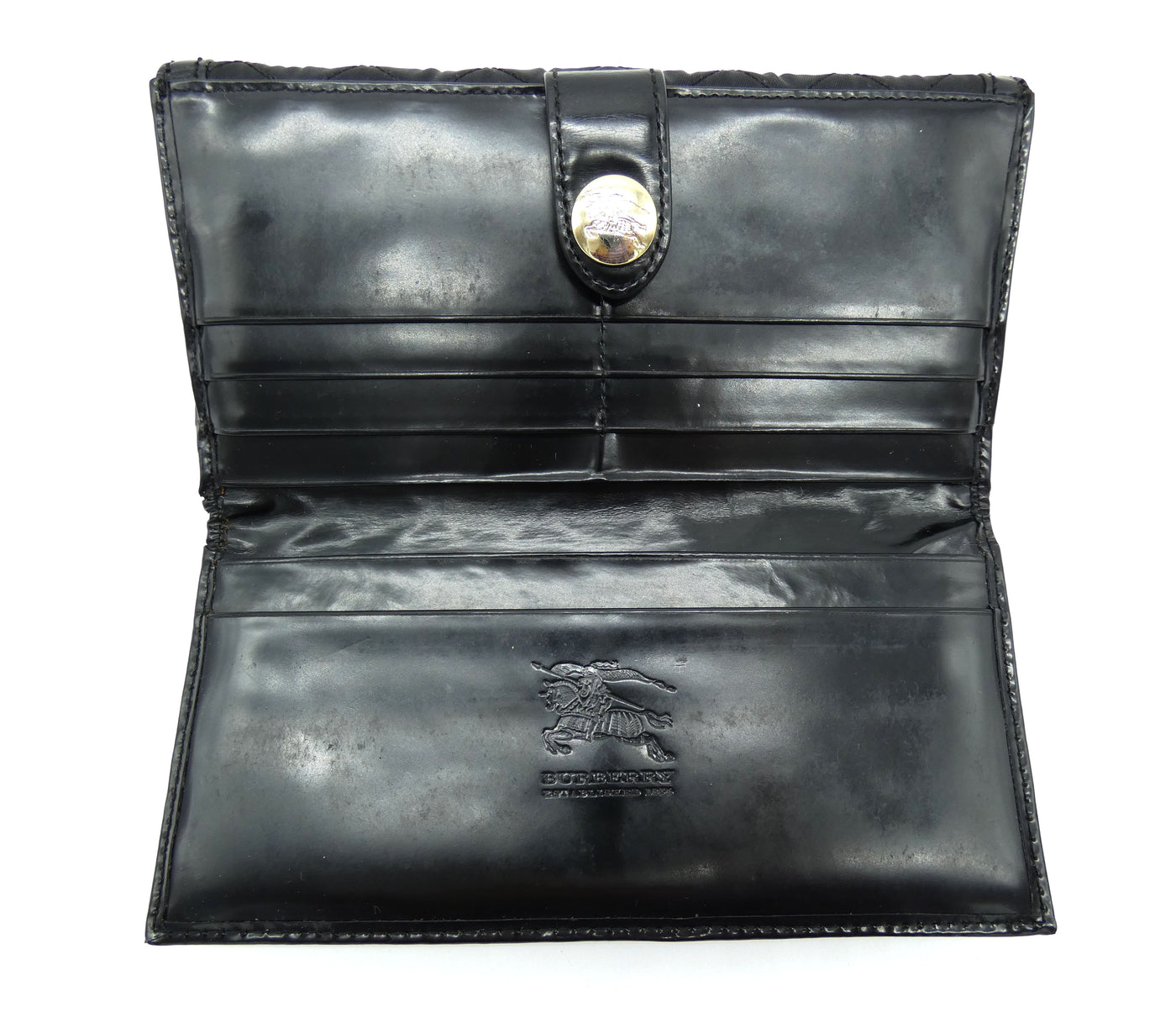 Burberry Black Patent Leather and Nylon Quilted Long Wallet Wallet Burberry