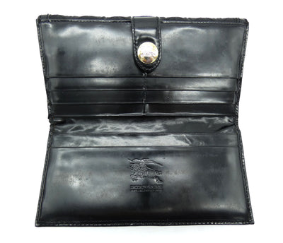 Burberry Black Patent Leather and Nylon Quilted Long Wallet Wallet Burberry