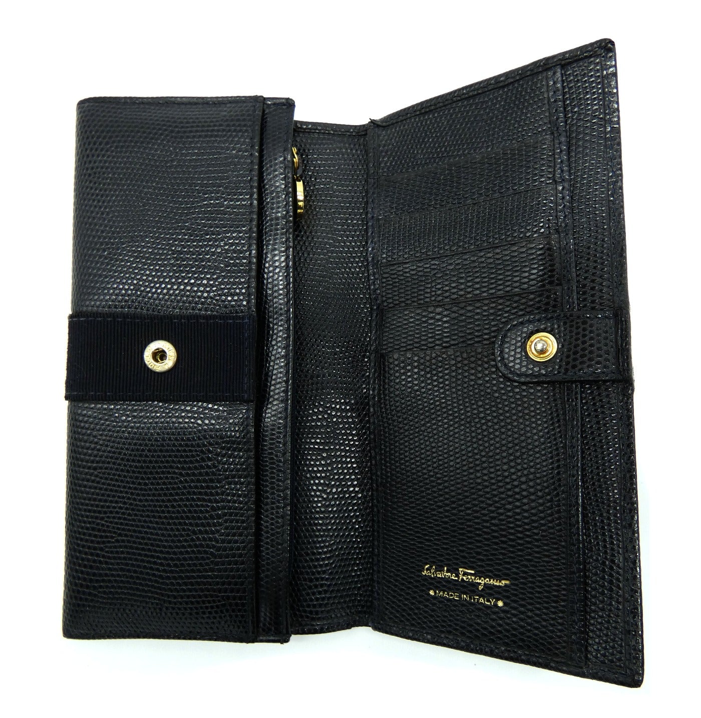 Salvatore Ferragamo Vera Black Pebbled Vintage Leather Wallet Wallet Salvatore Ferragamo