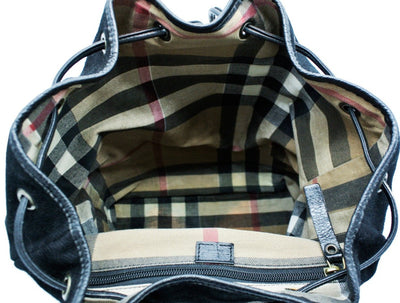 Burberry Vintage Black Leather and Wool Backpack Bag, Backpack Burberry