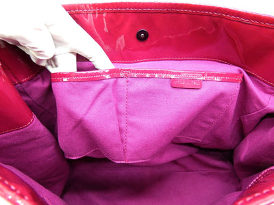 Burberry Large Raspberry Patent Check Embossed Bilmore Handbag Bag Burberry