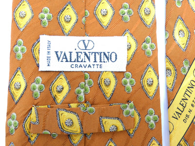 Valentino Pumpkin and Yellow Graphic Print Silk Tie Ties Valentino