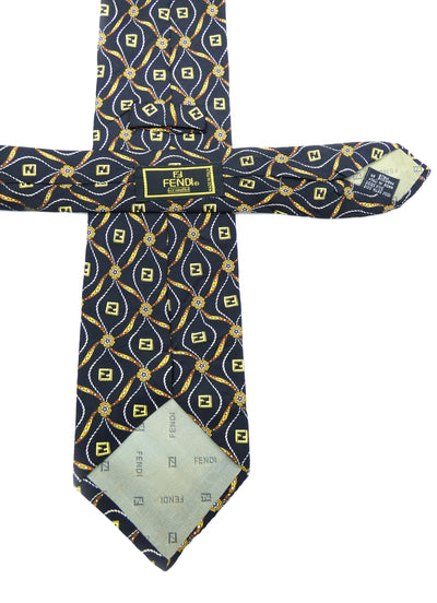 Fendi Vintage Graphic Navy and Gold Graphic Silk Tie Ties Fendi