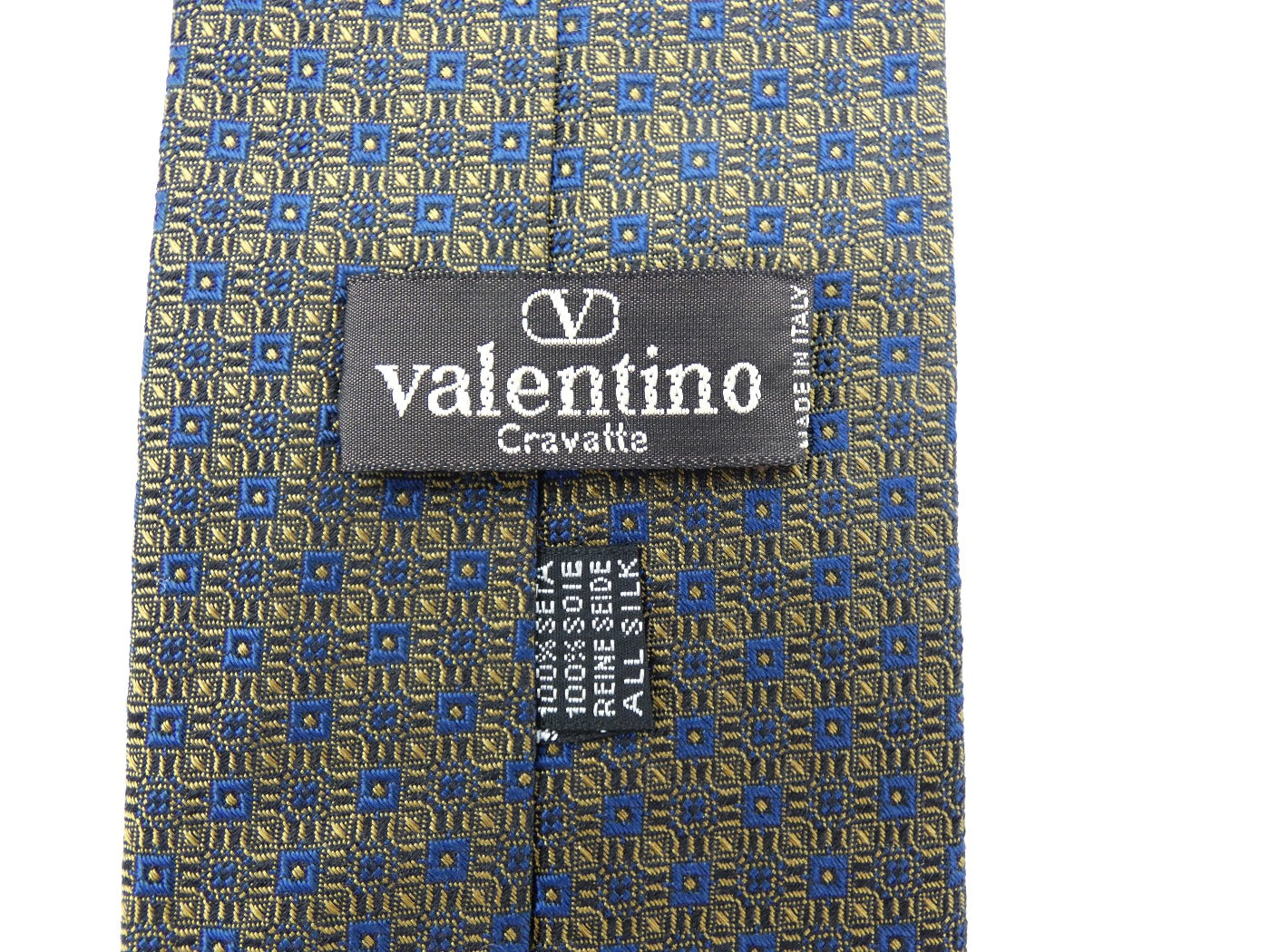 Valentino Blue and Tan Graphic Print Silk Tie Ties Valentino