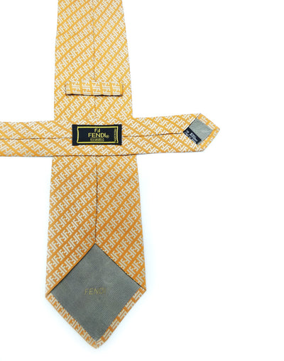 Fendi Graphic Orange and Silver FF Monogram Silk Tie Ties Fendi