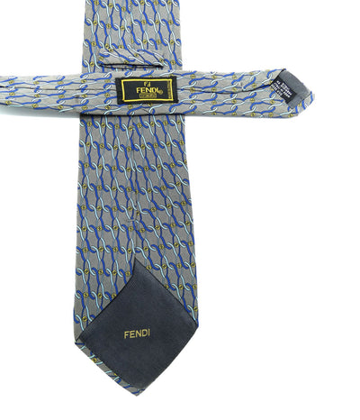 Fendi Vintage Graphic Blue and Grey Print Silk Tie Ties Fendi