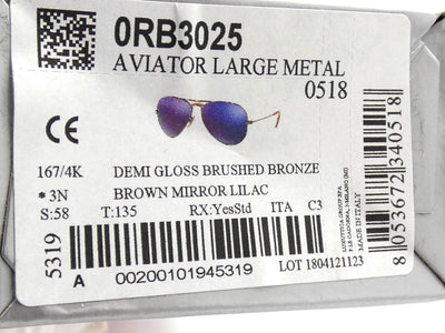 Ray Ban Aviator Sunglasses RB 3025 58 Sunglasses Ray Ban