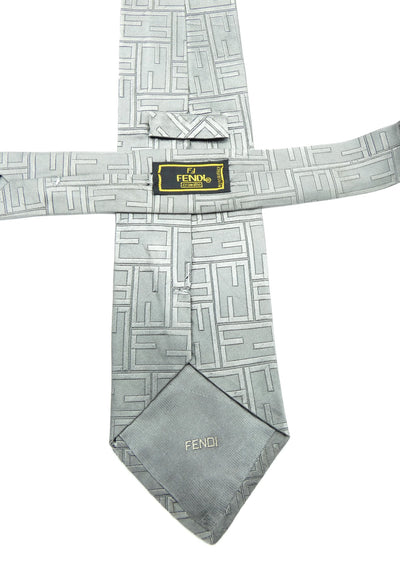 Fendi Grey FF Monogram Graphic Silk Tie Ties Fendi