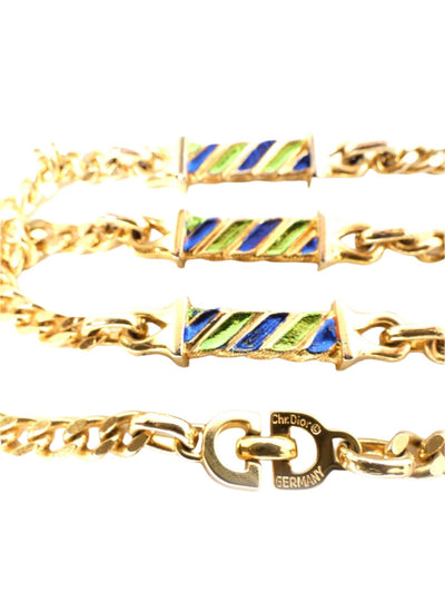 Christian Dior Vintage Long Gold with Blue Necklace Necklace Christian Dior