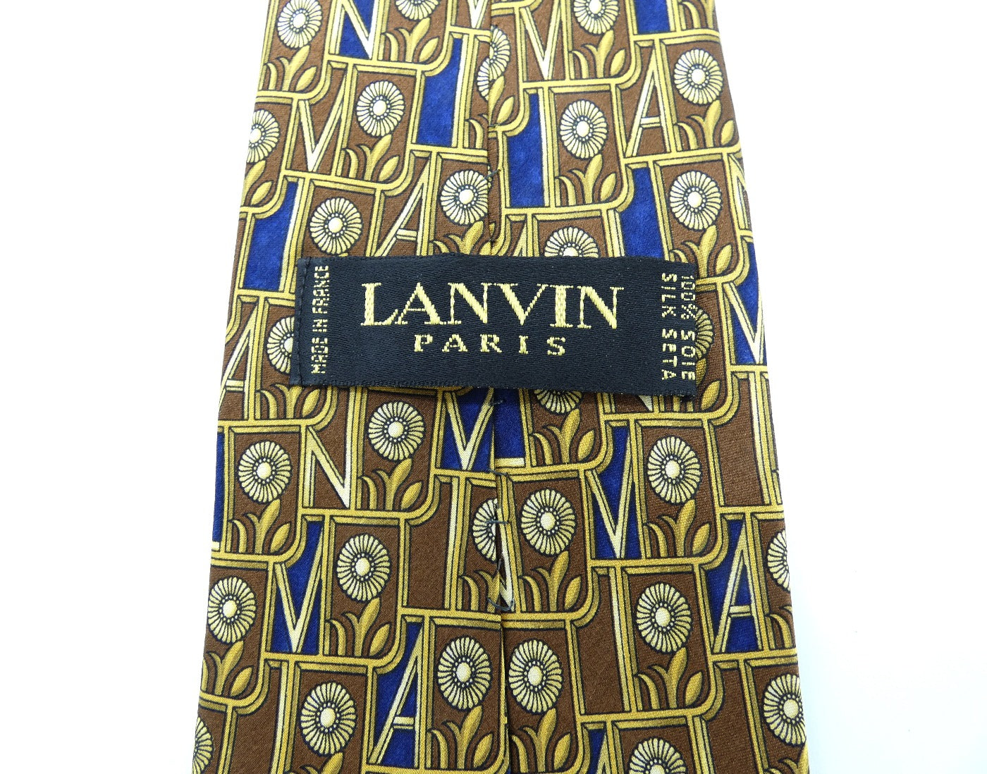 Lanvin Tan and Blue Floral Graphic Silk Tie Ties Lanvin