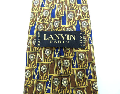 Lanvin Tan and Blue Floral Graphic Silk Tie Ties Lanvin