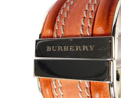 Burberry Pumpkin Leather Wide Hinged Bangle Bracelet Burberry