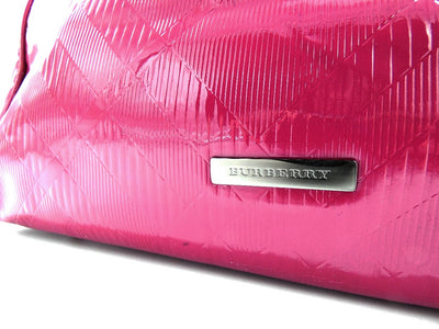 Burberry Large Raspberry Patent Check Embossed Bilmore Handbag Bag Burberry