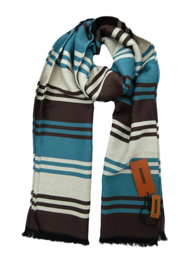Missoni Turquoise and Brown Striped Scarf Scarf Missoni