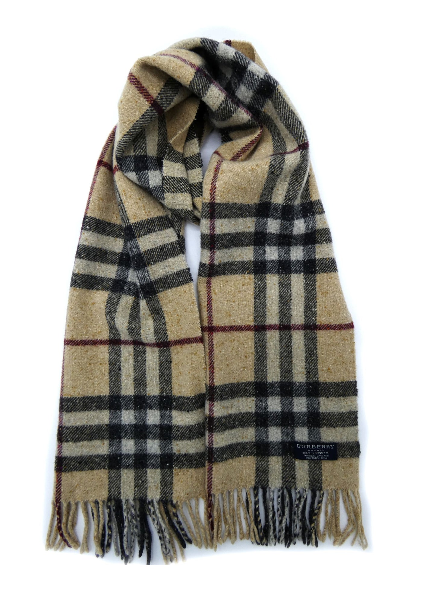Burberry Bobbled Lambswool Classic Nova Check Camel Scarf Scarf Burberry
