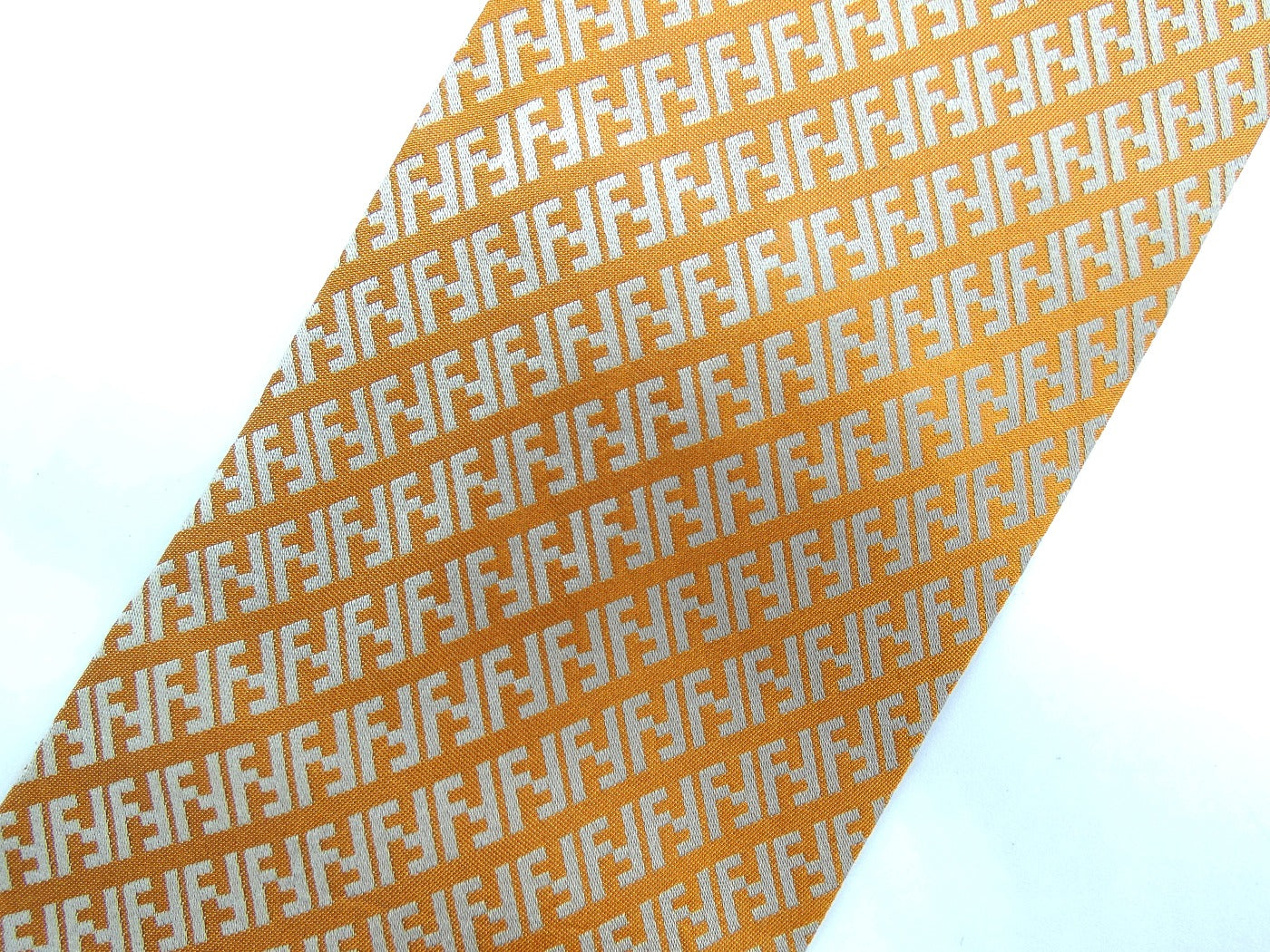 Fendi Graphic Orange and Silver FF Monogram Silk Tie Ties Fendi