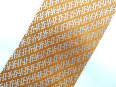 Fendi Graphic Orange and Silver FF Monogram Silk Tie Ties Fendi