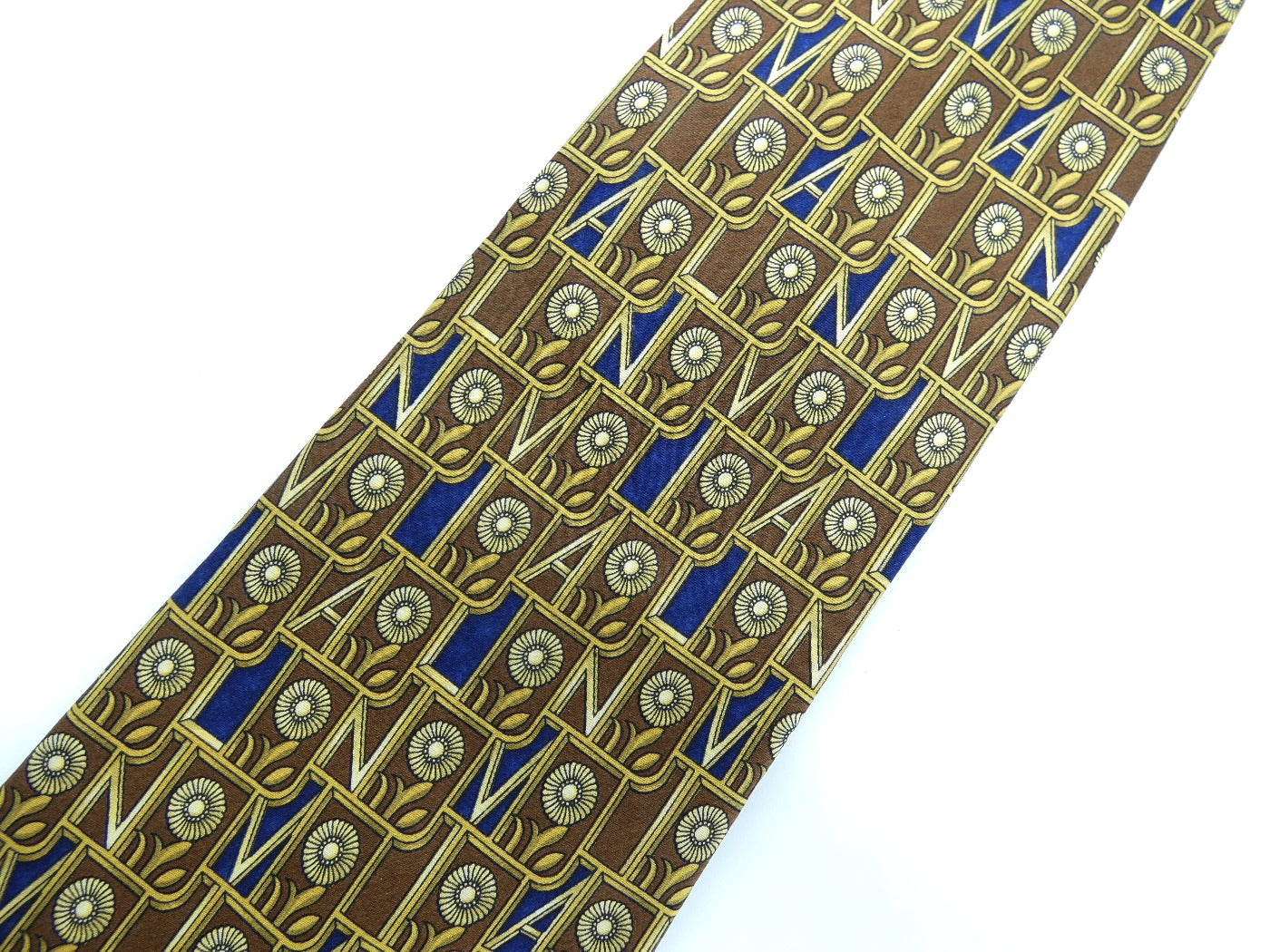 Lanvin Tan and Blue Floral Graphic Silk Tie Ties Lanvin