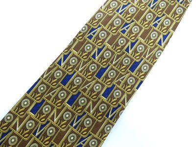 Lanvin Tan and Blue Floral Graphic Silk Tie Ties Lanvin