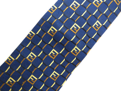 Fendi Blue and Grey Graphic Print Silk Tie Ties Fendi