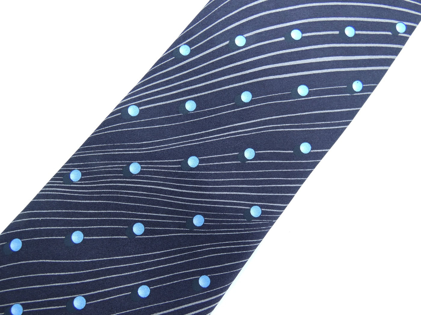 Lanvin Blue Dot and Stripe Graphic Silk Tie Ties Lanvin