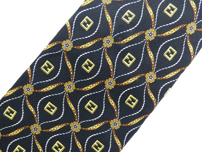 Fendi Vintage Graphic Navy and Gold Graphic Silk Tie Ties Fendi