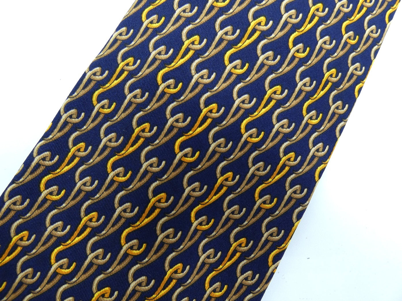 Gucci Vintage Blue and Gold Hook Graphic Silk Tie Ties Gucci
