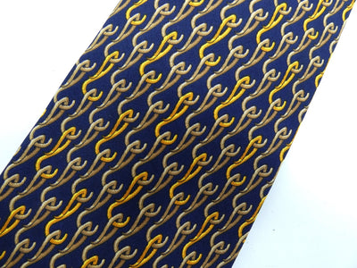 Gucci Vintage Blue and Gold Hook Graphic Silk Tie Ties Gucci