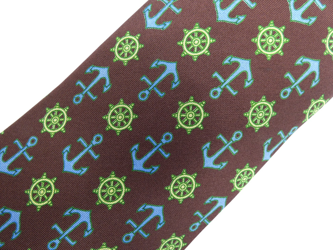 Gucci Vintage Brown Blue and Green Nautical Graphic Silk Tie Ties Gucci