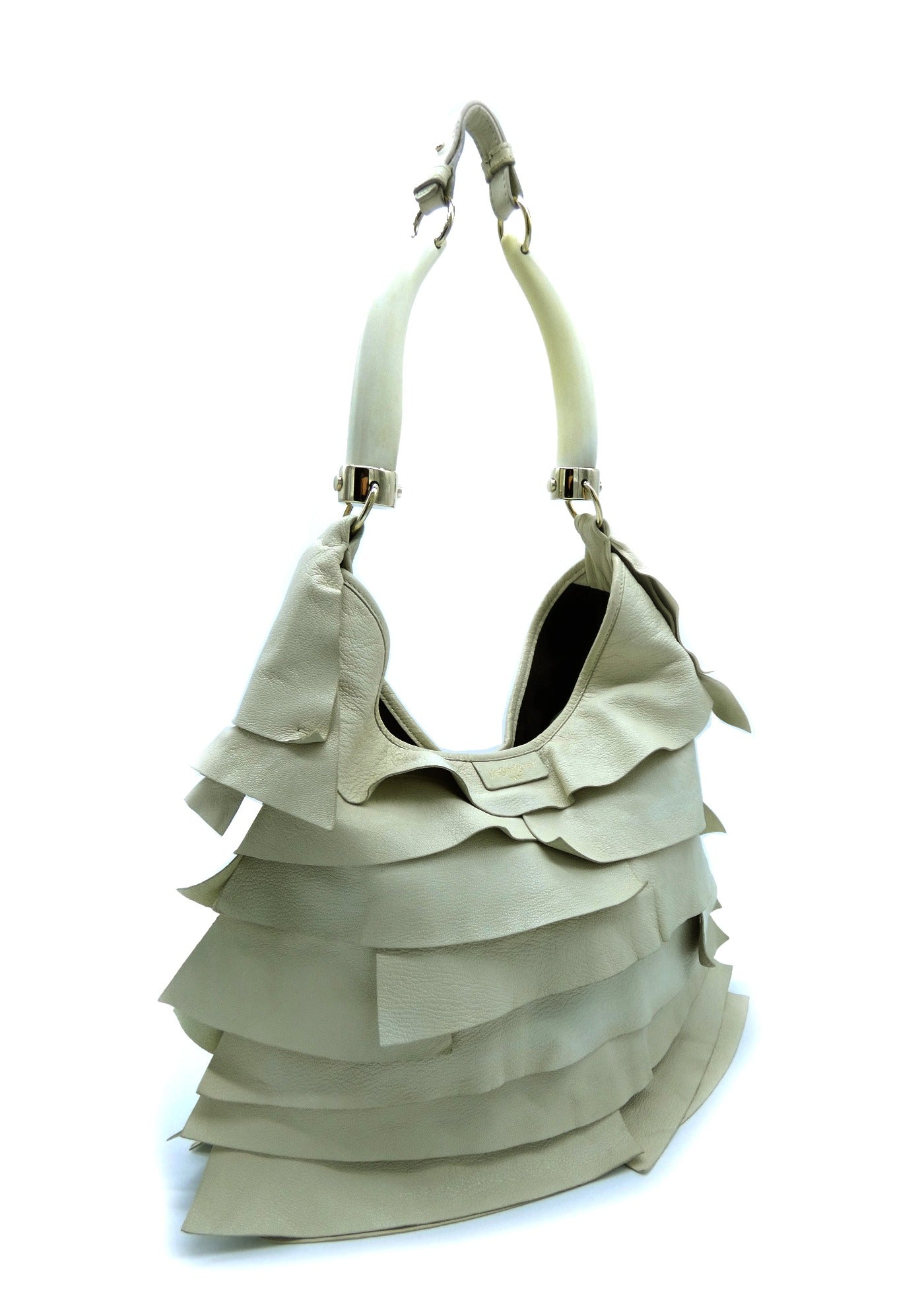 YVES SAINT LAURENT Lime Green Leather Ruffled Ruffle Saint Tropez