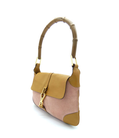 Gucci Pink Suede and Tan Vintage Bamboo Jackie Bag Bag Gucci