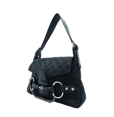 Gucci Black GG Canvas Horsebit Chain Flap Bag Bag Gucci