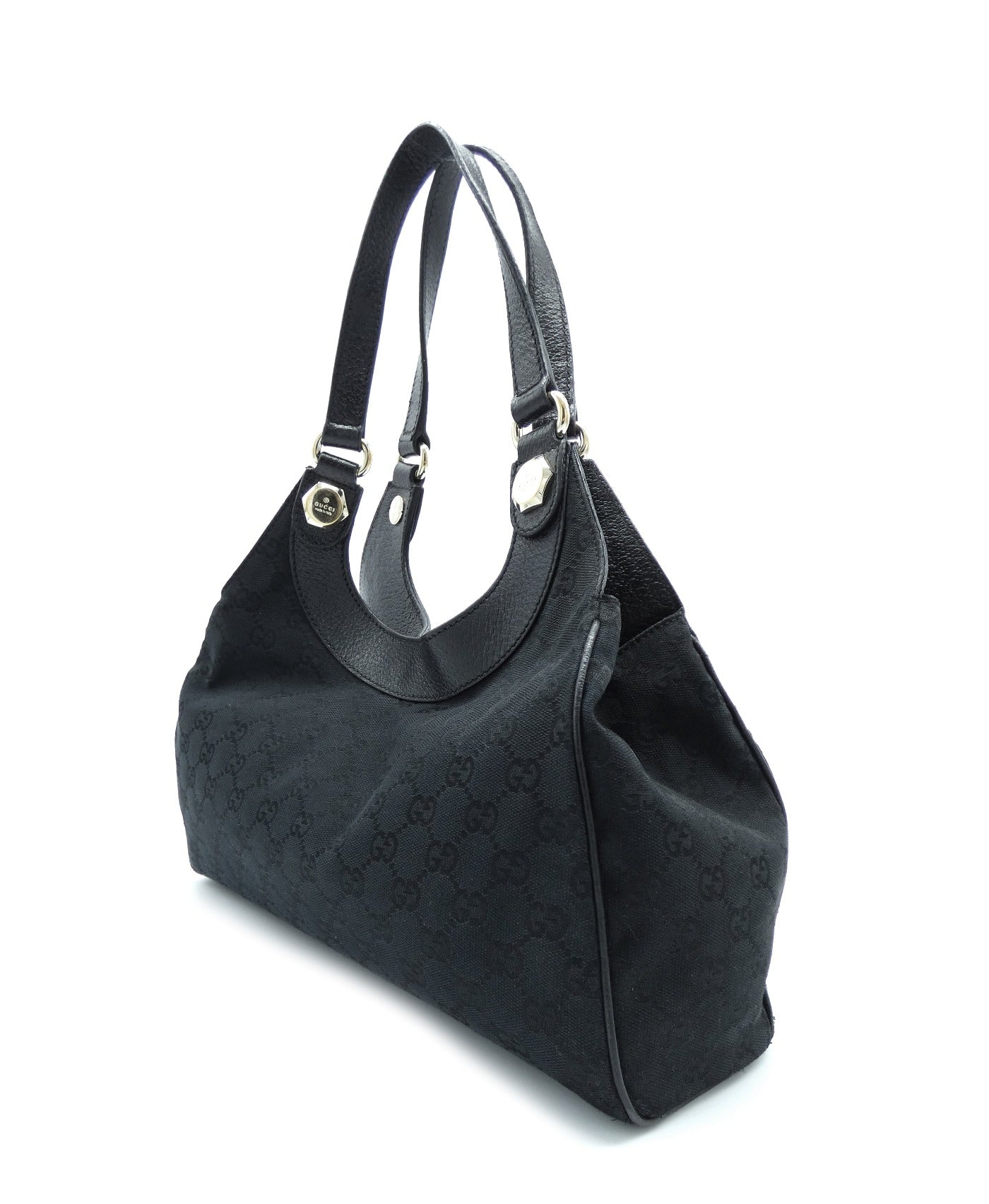 Gucci Vintage Black GG Canvas and Leather Charmy Hobo Bag Gucci