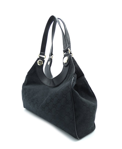 Gucci Vintage Black GG Canvas and Leather Charmy Hobo Bag Gucci