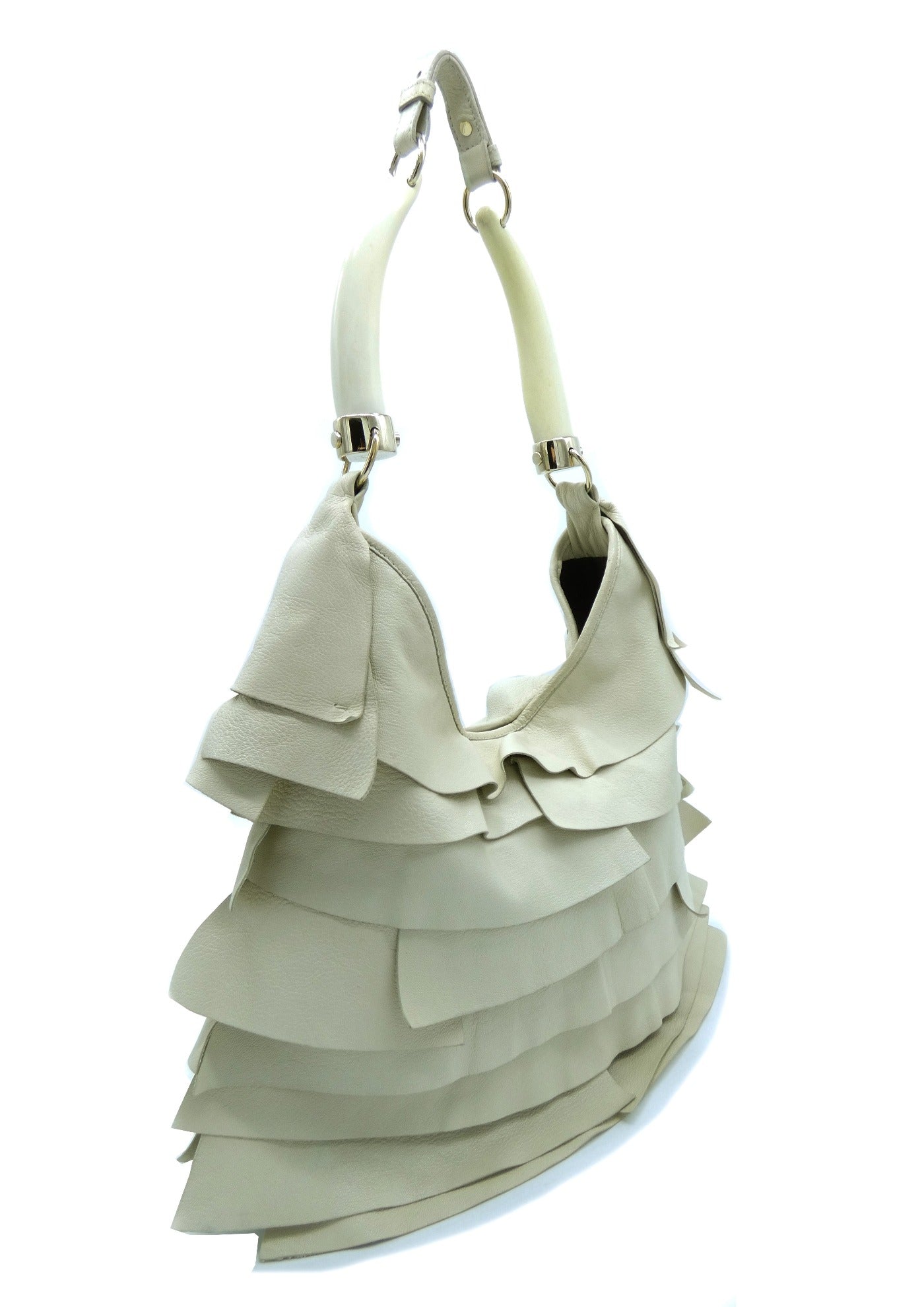 Yves Saint Laurent Tan Leather Mini Mombasa Horn Bag Brown Beige