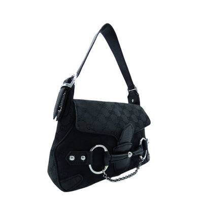 Gucci Black GG Canvas Horsebit Chain Flap Bag Bag Gucci