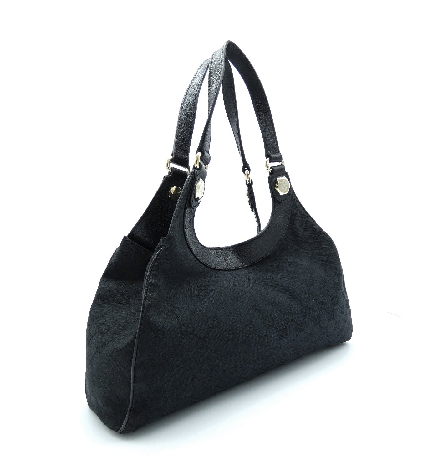Gucci Vintage Black GG Canvas and Leather Charmy Hobo Bag Gucci