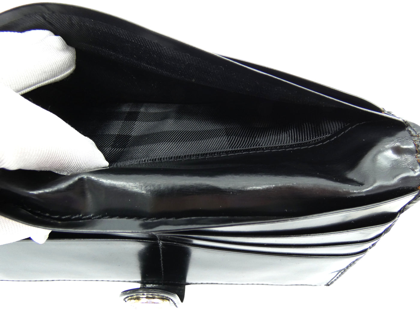Burberry Black Patent Leather and Nylon Quilted Long Wallet Wallet Burberry