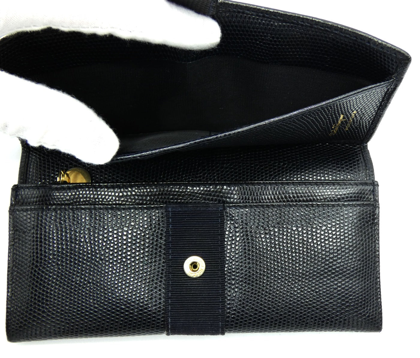 Salvatore Ferragamo Vera Black Pebbled Vintage Leather Wallet Wallet Salvatore Ferragamo