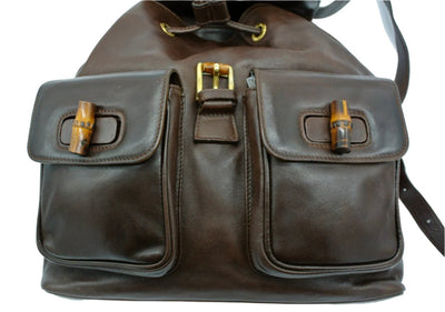 Gucci Vintage Dark Brown Leather Backpack Bag, Backpack Gucci