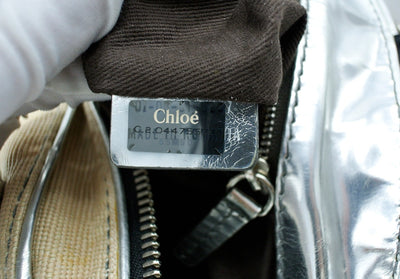 Chloe Silver Leather and Cream Linen Large Paddington Bag Chloe