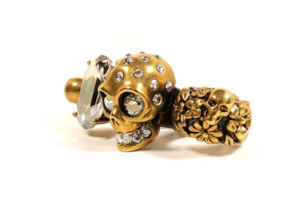 Alexander McQueen Skull Knuckle Ring in Gold and Crystal Ring Alexander McQueen