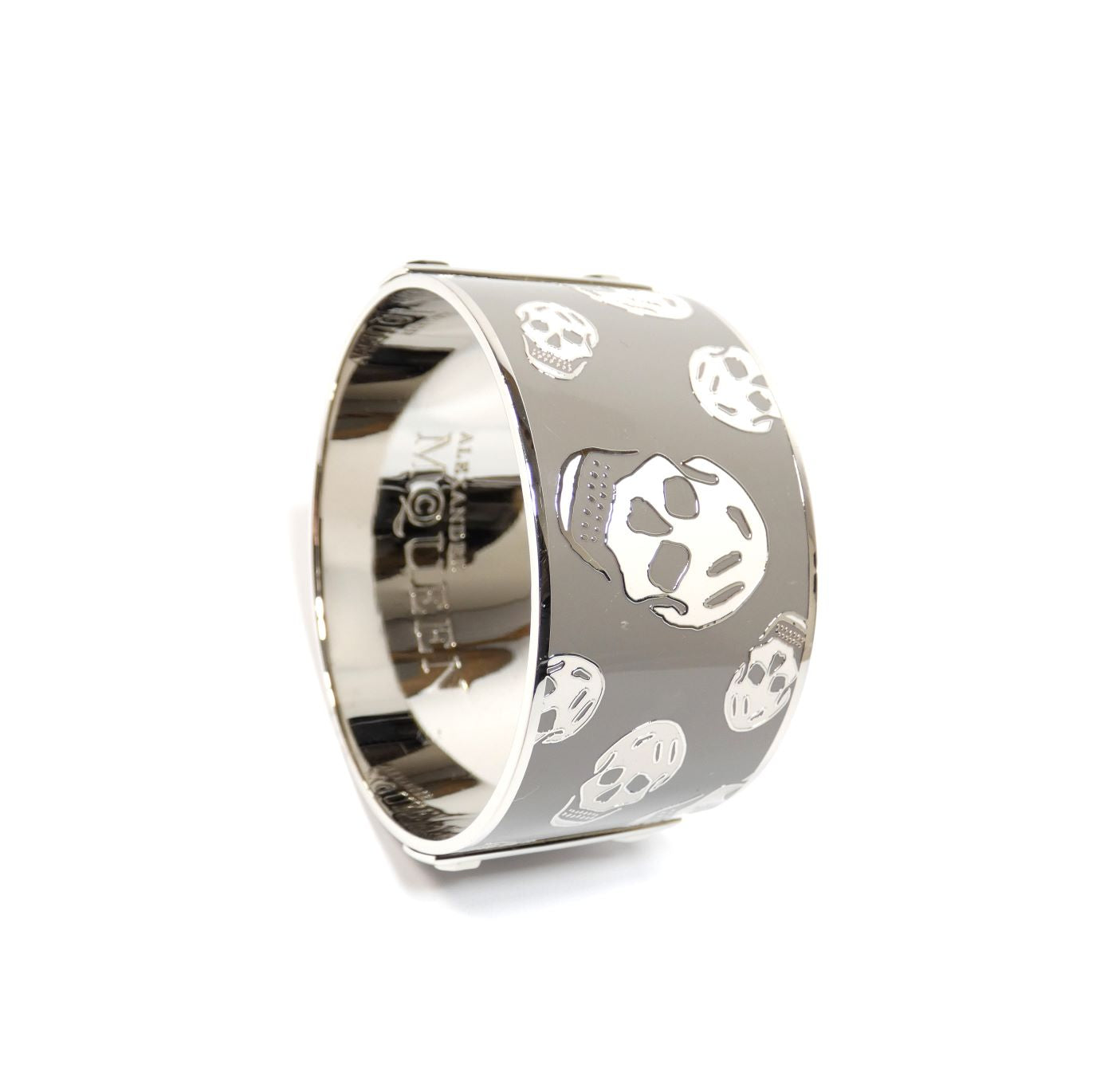 Alexander McQueen Silver and White Skull Bangle Bracelet Alexander McQueen