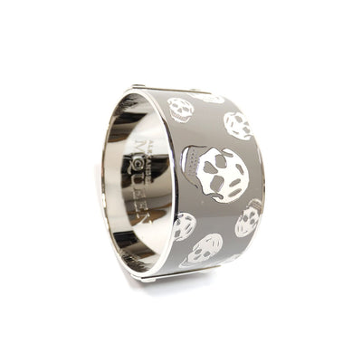 Alexander McQueen Silver and White Skull Bangle Bracelet Alexander McQueen