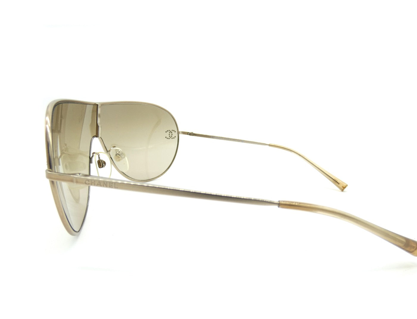 Chanel Brown Quilted Sunglasses Gold CC Side