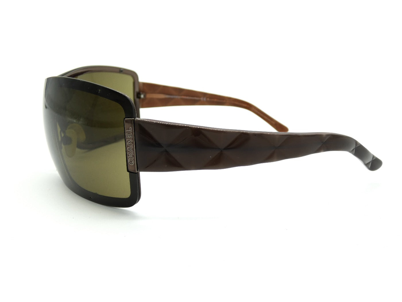 Chanel Vintage Quilted Brown Havana Shell Shield Sunglasses 4026 Sunglasses Chanel