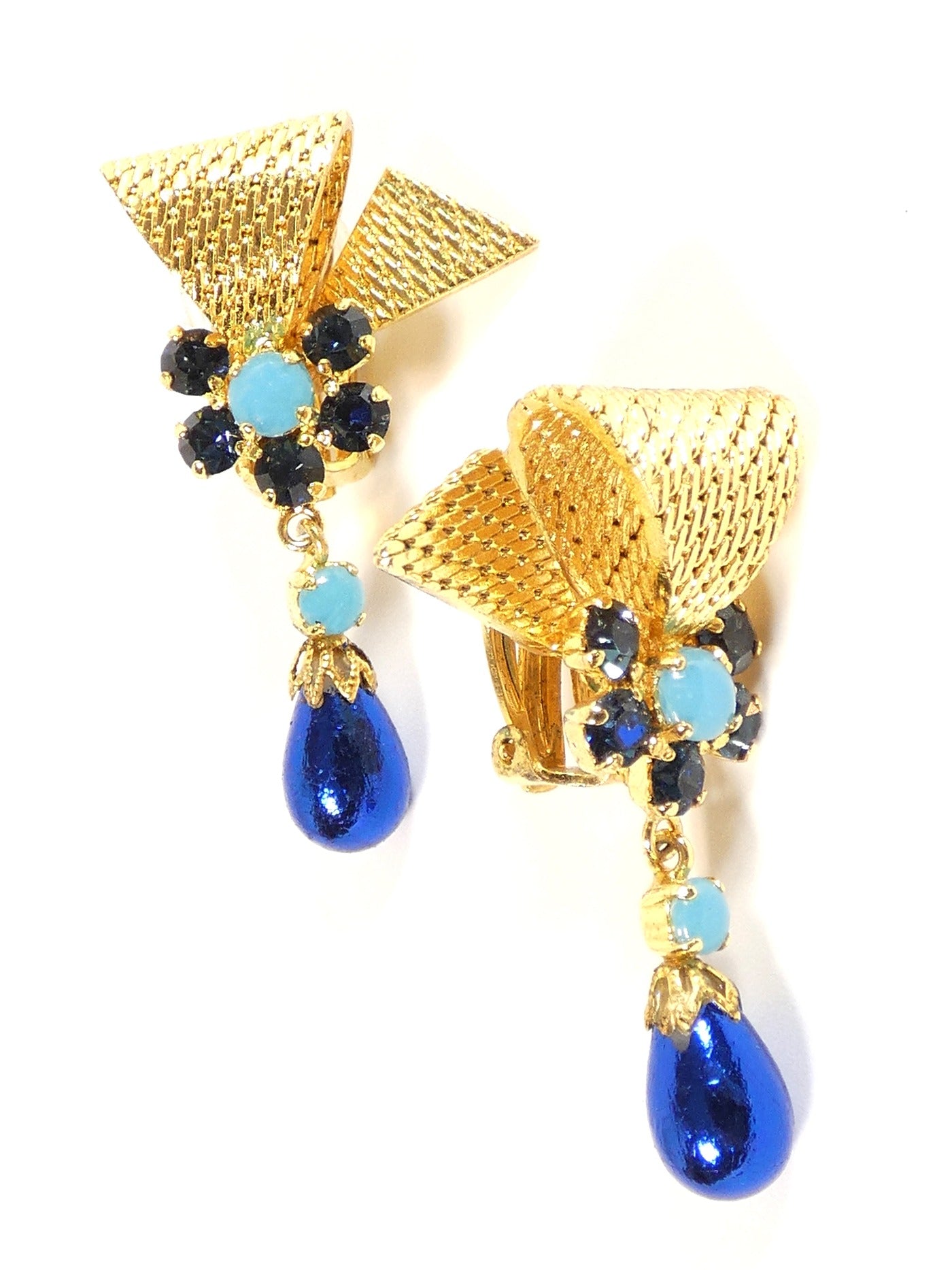 Christian Dior Bijoux Vintage Blue and Gold Drop Earrings Earrings Christian Dior